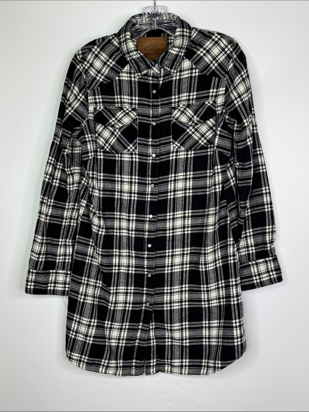 Roots Tunic Black White Plaid Flannel Shirt Size Large